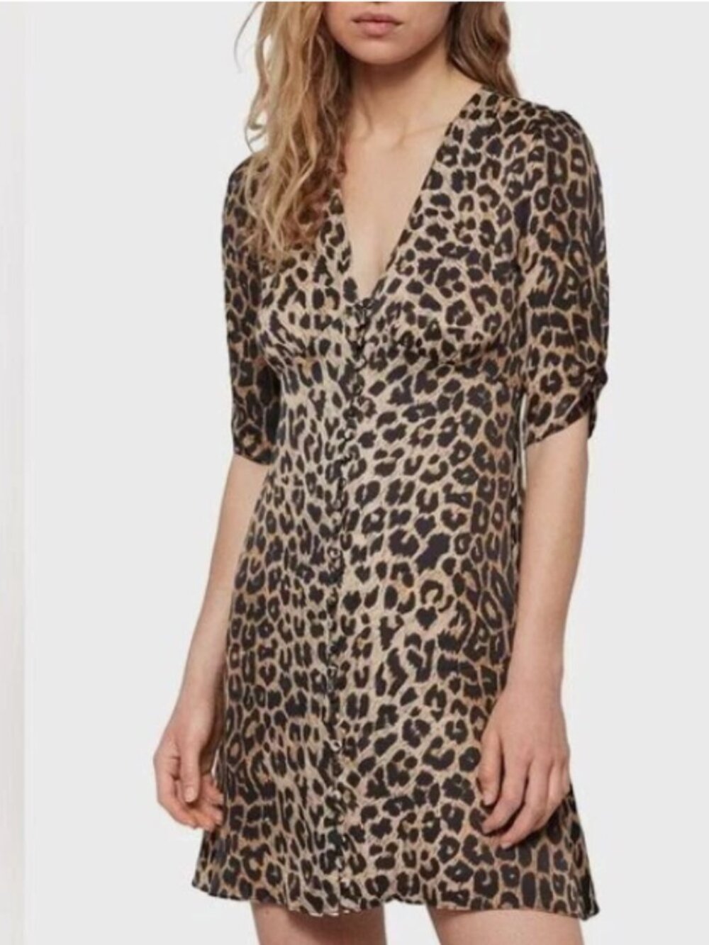 All Saints Kota Leppo Dress Mini Button Down Leopard Print sz Medium